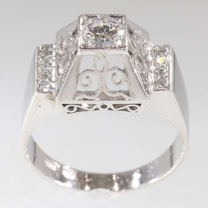 Unusual platinum diamond engagement ring from the fifties by Unknown Artist