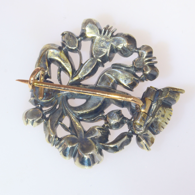 17th Century baroque antique rose cut diamond brooch by Onbekende Kunstenaar