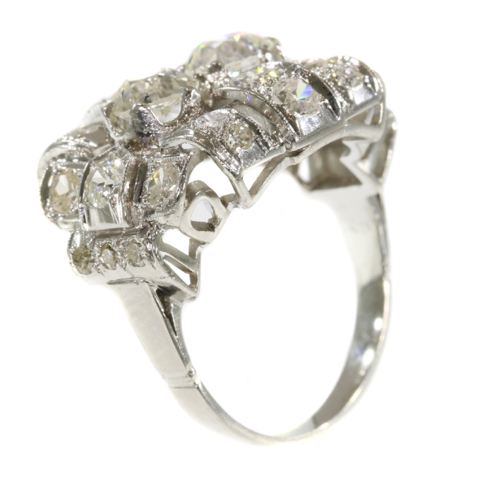 Strong design Art Deco platinum diamond engagement ring by Unknown Artist