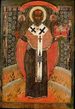 Monumental wooden icon: Saint Nicolas of Mozaisk by Unknown Artist