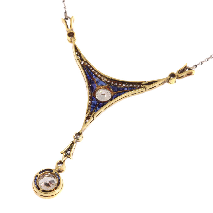 Art Deco Belle Epoque pendant with big brilliants and calibrated sapphires by Artista Desconocido