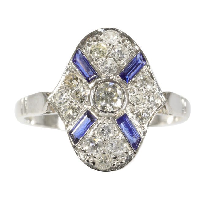 Vintage 1930's diamond and sapphire engagement ring by Artista Sconosciuto
