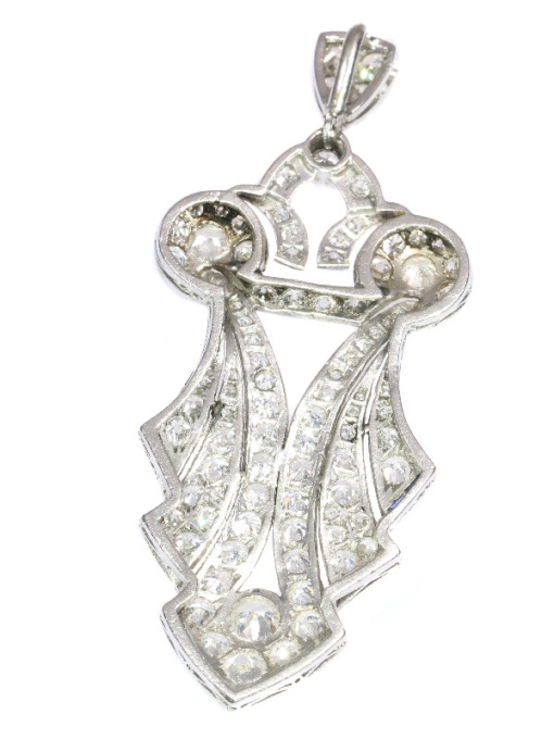 Original stylish Vintage Art Deco platinum diamond loaded pendant by Onbekende Kunstenaar