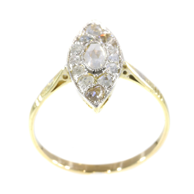 Vintage Art Deco navette or boat shaped ring with rose cut diamonds by Artista Desconhecido