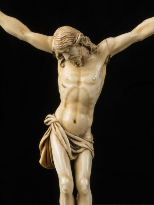 19th C Very Finely Carved ivory Crucified Christ, Signed Migeon. by Unknown artist