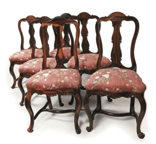 Exceptional set of six chairs by Artista Sconosciuto
