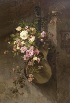 Roses on a Spanish guitar by Margaretha Roosenboom