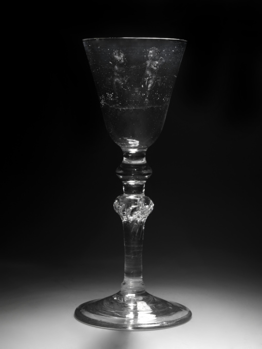 Stipple engraved  glass with putti by Gyrinus