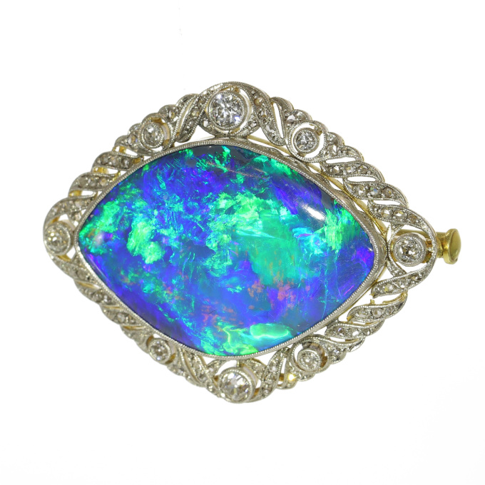 Vintage Belle Epoque Dutch 18K diamond brooch with truly magnificent black opal by Unknown artist