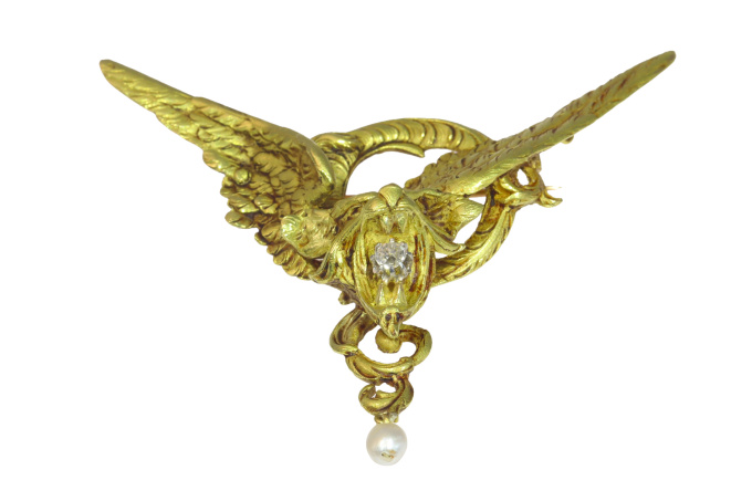 Vintage antique late Victorian griffin brooch/pendant with old mine cut brilliant by Artiste Inconnu