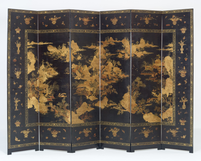 Japanese Six-fold Lacquered Screen by Artiste Inconnu