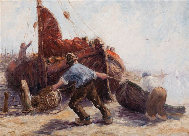 “Fishermen pulling a boat ashore” by Leonard Gustaaf Imandt
