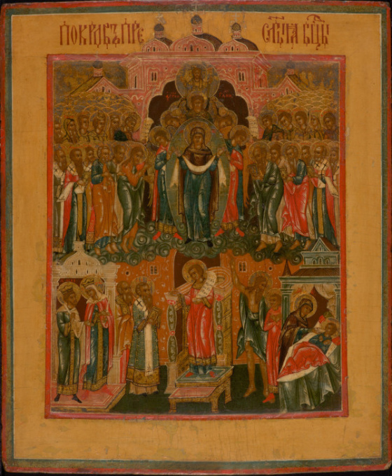 Central Russian Icon: Pokrov of the Mother of God by Onbekende Kunstenaar