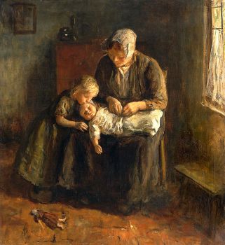Interior Mother with two Children by Hein Kever