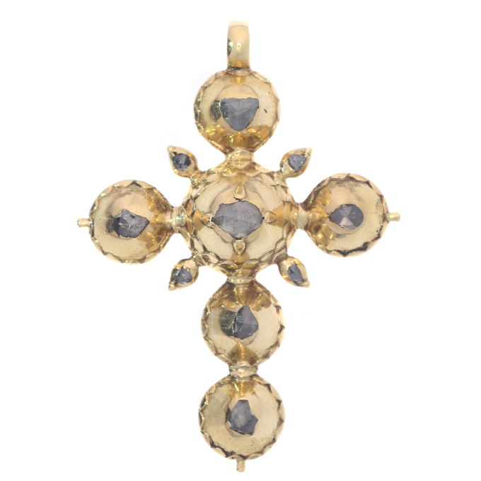 Pre Victorian antique gold cross with foil set rose cut diamonds by Artiste Inconnu