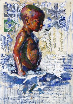 Blue postcard beach boy by Bianca Berends