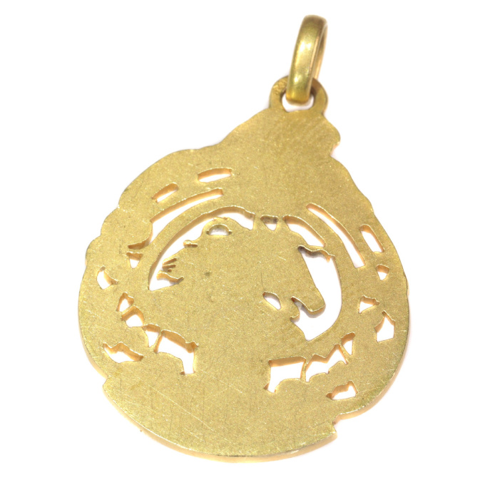 Antique French gold good luck charm, good luck token for horse races by Artiste Inconnu