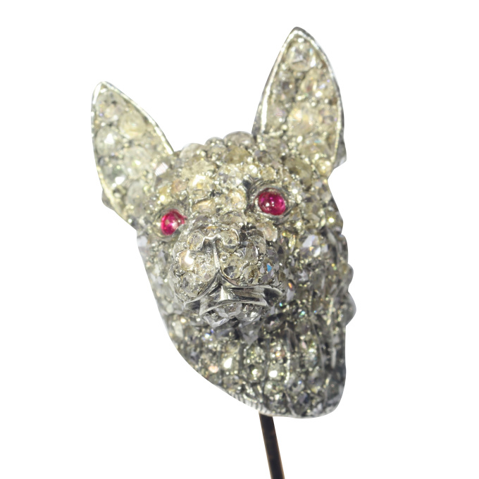 Antique Victorian fully diamond set dogs head stick pin by Onbekende Kunstenaar