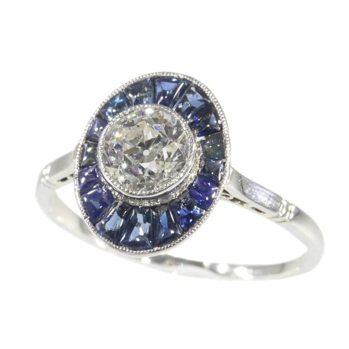 Vintage Art Deco platinum diamond sapphire engagement ring by Artista Sconosciuto