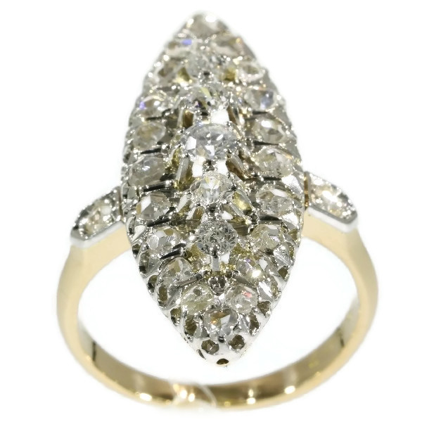 Antique ring marquise shaped set with rose cut and old european cut diamonds by Artista Desconhecido