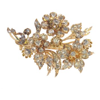 Vintage antique Victorian 18K gold diamond loaded flower branch brooch by Unknown Artist