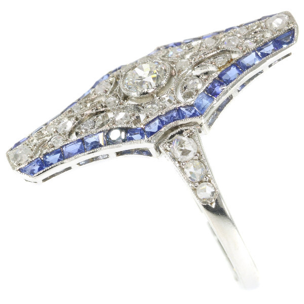 Vintage Art Deco platinum diamond and sapphire engagement ring by Artiste Inconnu