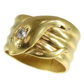 Antique gold English coiled snake ring with old brilliant cut diamond (ca. 1893) by Unknown Artist