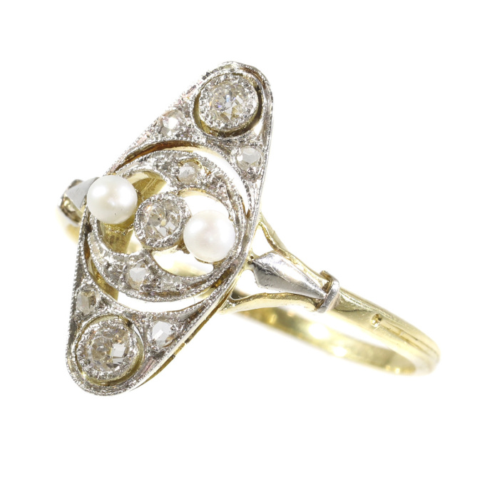 Vintage Edwardian diamond and pearl ring by Unknown artist