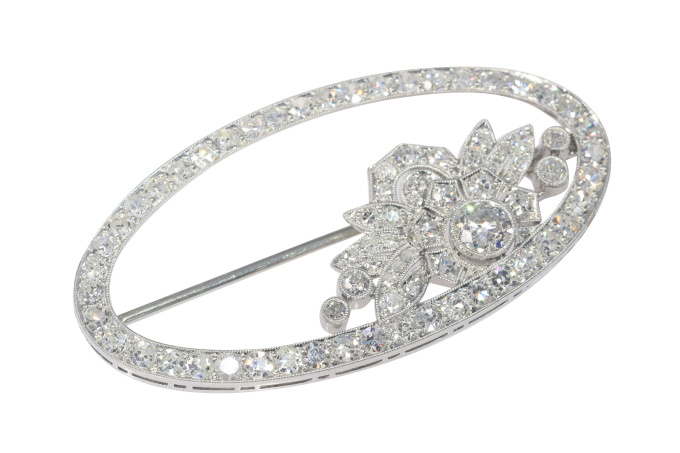Vintage Fifties Art Deco style platinum diamond brooch by Artiste Inconnu