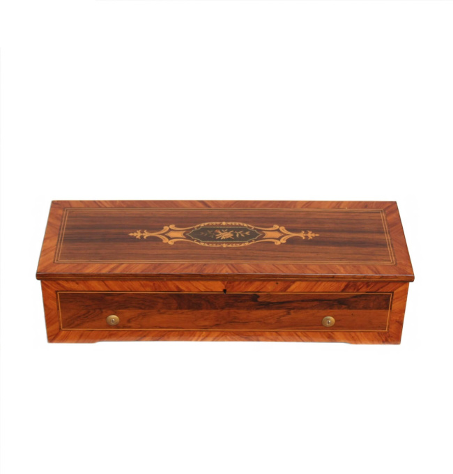 A fine Swiss rosewood marquetry 8-air cylinder music box, LeCoultre circa 1860 by LeCoultre