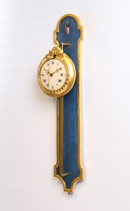A South German Louis XVI polychrome and parcel gilt rack wall timepiece, circa 1780 by Unknown artist