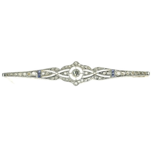 Art Deco diamond and sapphire bar brooch by Artista Sconosciuto