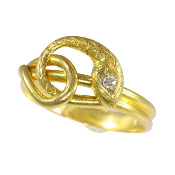 Vintage antique gold diamond snake ring by Unknown Artist