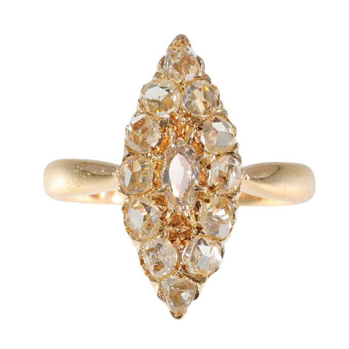 Vintage antique diamond marquise shaped ring by Artista Sconosciuto