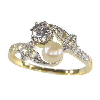Vintage Belle Epoque diamond and pearl romantic toi-et-moi engagement ring by Unknown artist