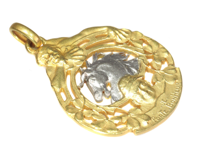 Antique French gold good luck charm, good luck token for horse races by Artiste Inconnu