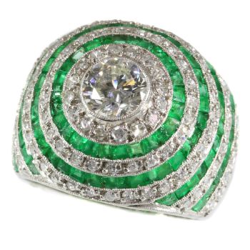 Magnificent diamond and emerald platinum Art Deco ring by Unknown Artist