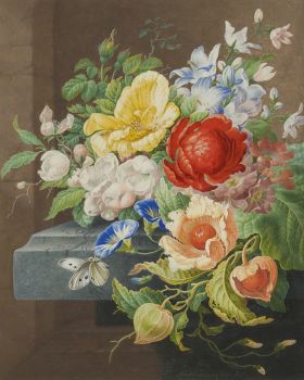 Still life with flowers and a butterfly by Herman Henstenburgh