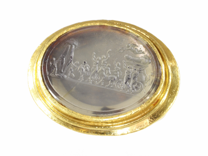 Gold 18th Century erotic intaglio ring The triumph of Priapus"" by Artista Sconosciuto