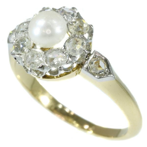 Late nineteenth Century diamond pearl engagement ring by Onbekende Kunstenaar