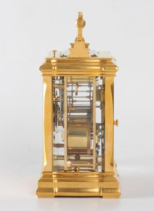 A French gilt carriage clock in unusual case, C. Prost, circa 1890. by C. Prost Vevey