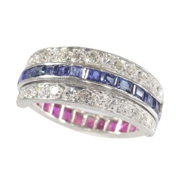 Magnificent eternity band with rubies and sapphires and hinged diamond parts by Unknown artist