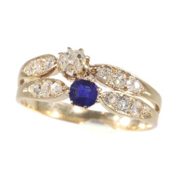 French vintage antique Victorian diamond and sapphire engagement ring by Unknown Artist