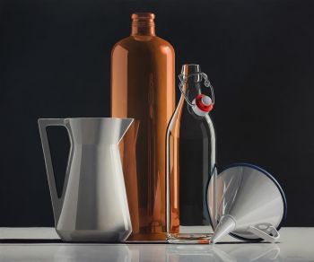 Composition with ewer jug bottle and funnel by Henk Boon