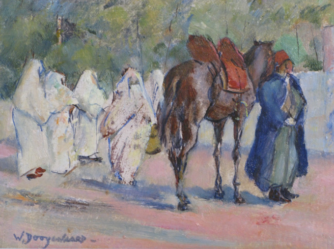 Women and cameldriver in Maroc Tanger by Willem Dooijewaard