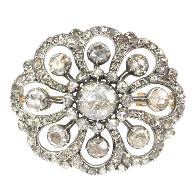 Typical Dutch antique rose cut diamond jewel brooch by Onbekende Kunstenaar