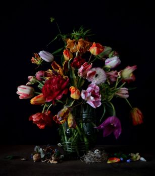 Still life with tulips by Kommer Hakkenbrak