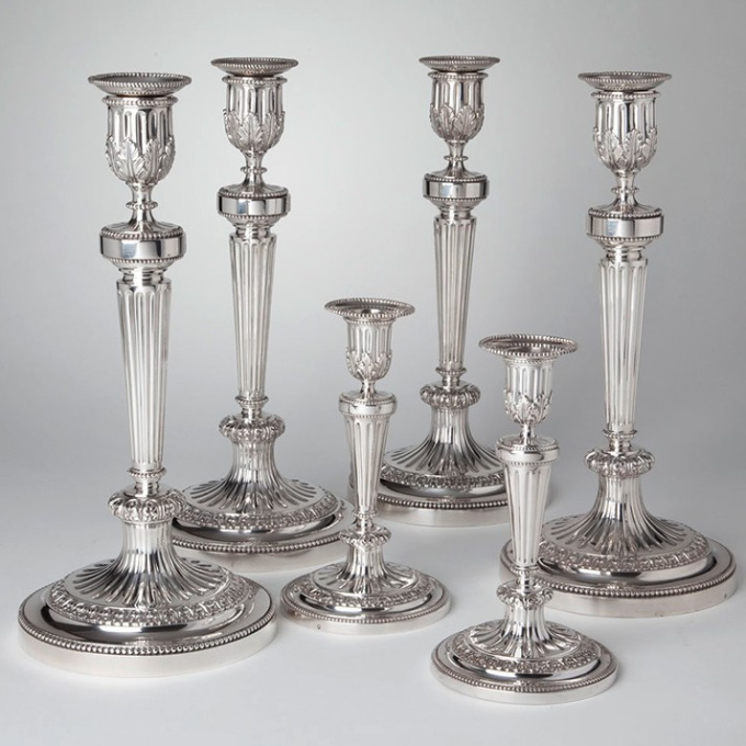 A set of six Dutch silver candlesticks by Dirk Evert Grave