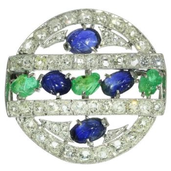 French Art Deco so-called tutti frutti brooch with diamond emerald sapphire by Unknown Artist