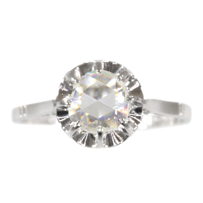 Vintage Art Deco platinum diamond engagement ring with large rose cut diamond by Artista Sconosciuto